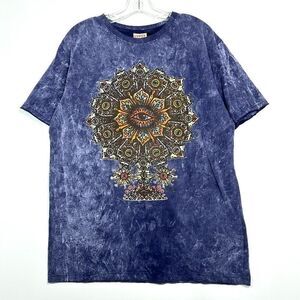 Gypsy Rose Eye Lotus Mandala Cotton Tye Dye T-Shirt Sz XL Boho Unisex Boho Yoga